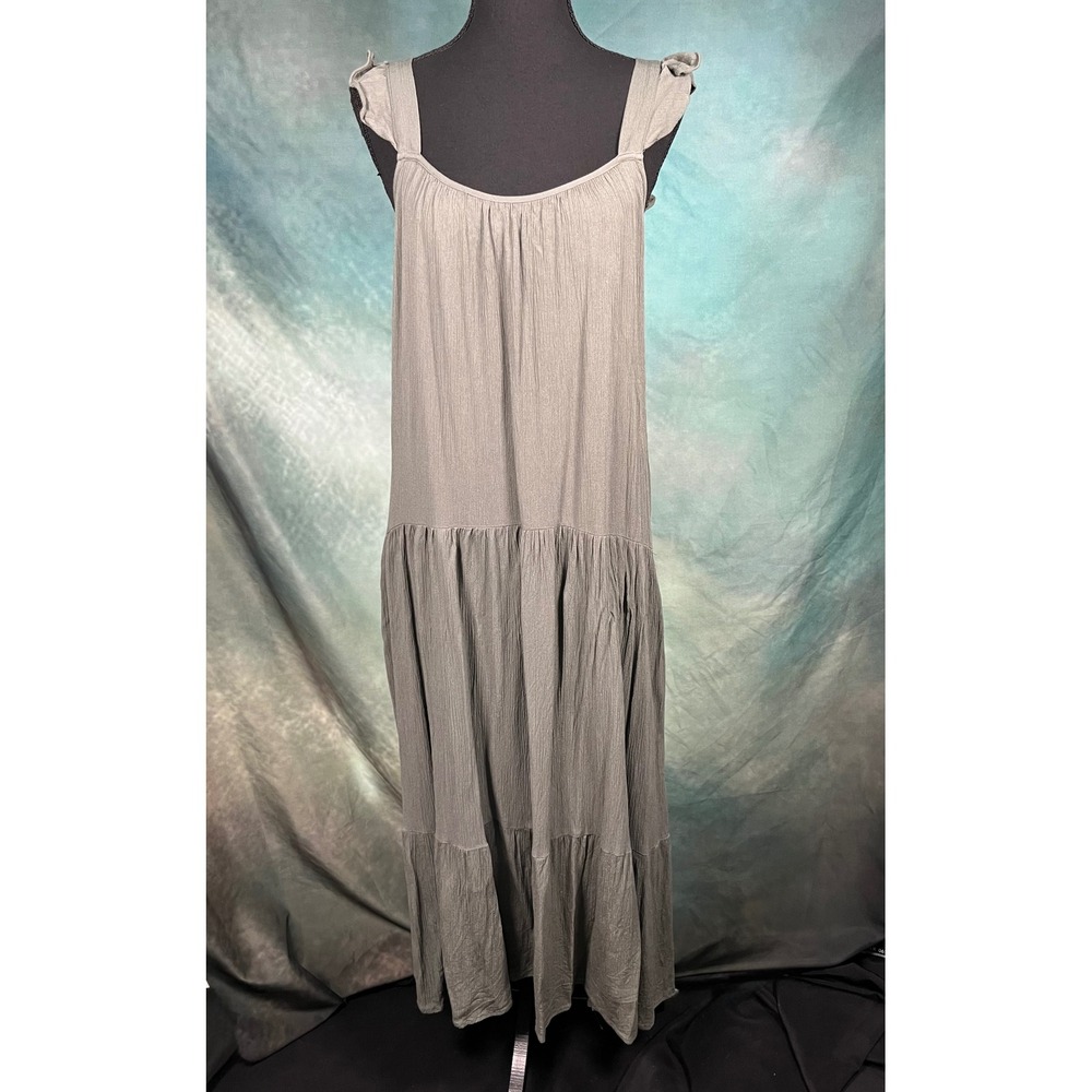 BB Dakota Steve Madden Olive Green Tiered Maxi Dress Medium Ruffle Strap